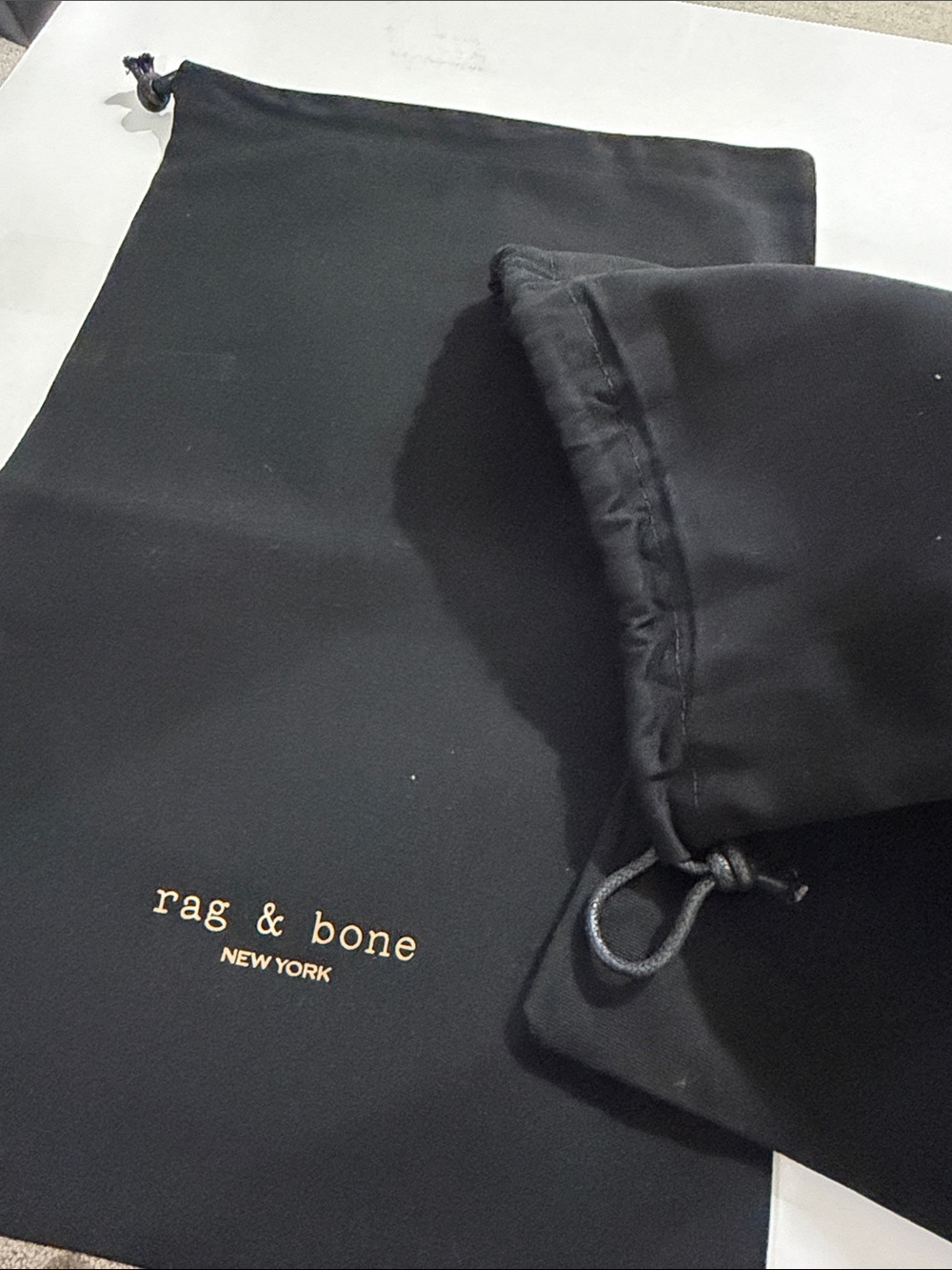 rag & bone Black Drawstring Dust Bags with Gold Logo (Pair)